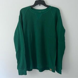 LL Bean Signature Waffle Crew Green Long Sleeve Shirt Large Slim Fit